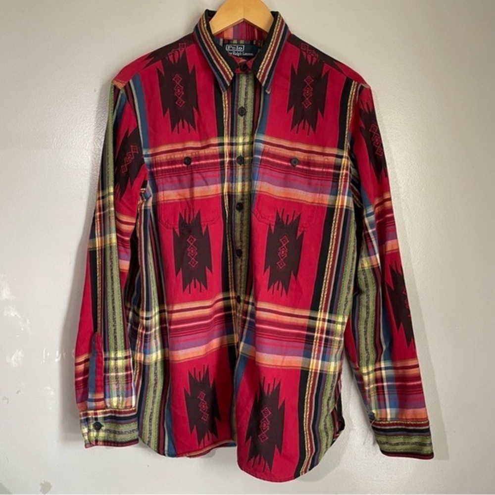 Polo Ralph Lauren Shirt Mens Medium Red Aztec Beacon Southwestern Travis Scott